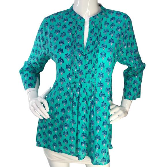 Roller Rabbit Womens Size M Top Checha Arles Shirt Tunic Split Neck 3/4 Sleeve - Picture 11 of 16
